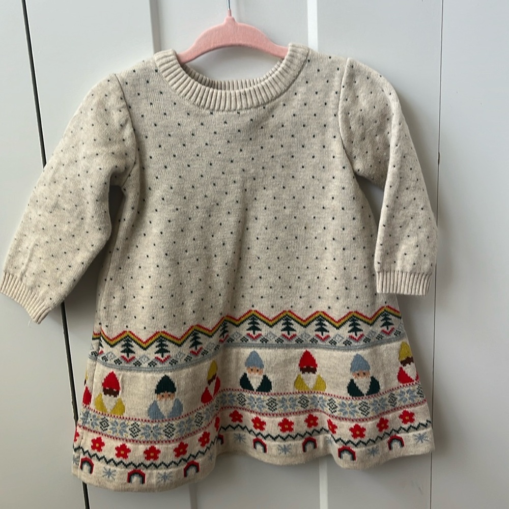 Gnome Knit Holiday Dress - Cozy Patterned Sweater Dress With Leggings